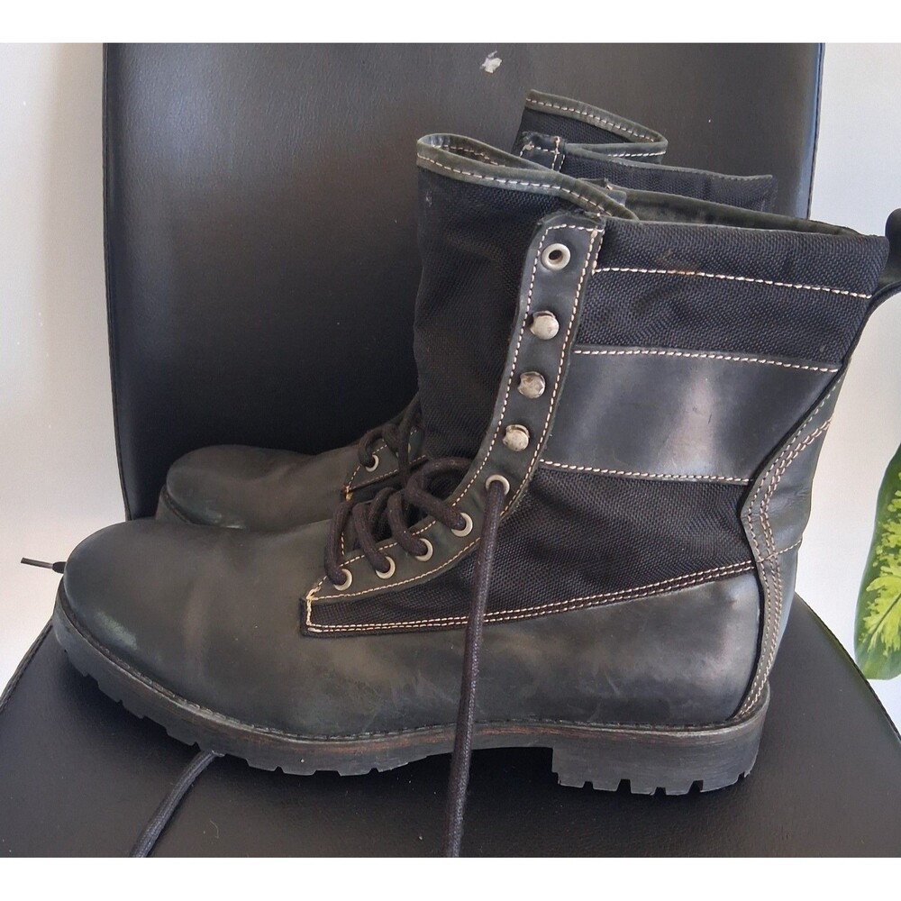 Vintage ALDO Black Leather Canvas Combat Boots Men’s US 11  EU 44